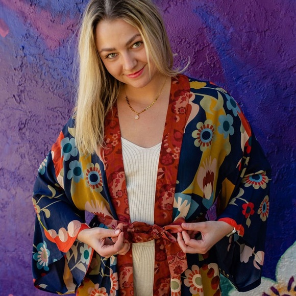 Anthro Powder Bright Funky Print Kimono Kaftan Duster - Picture 5 of 11